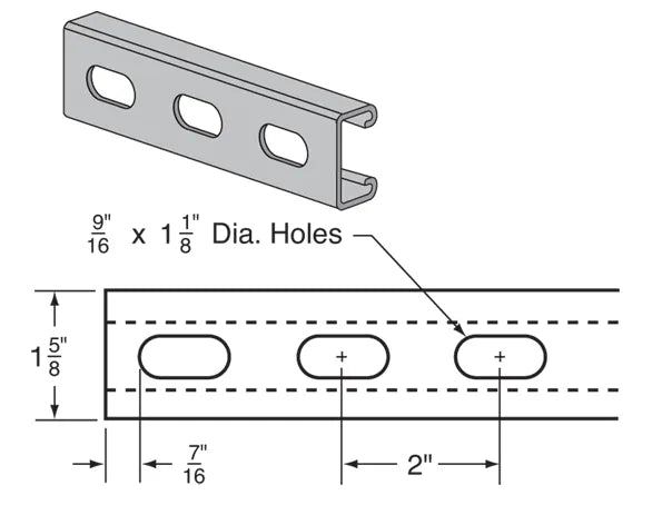 Steel Channel w/ Slots - 7/8 x 1-5/8 in. x 12 GA