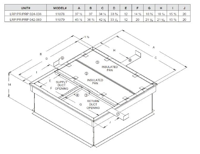 14 Inch High Roof Curb 2 Thru 3 Ton Models - 90 Lbs