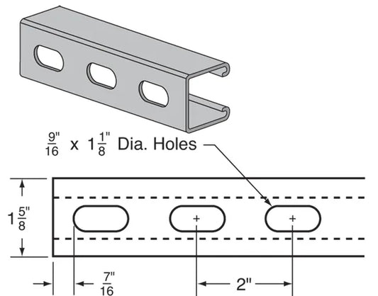 Steel Channel w/ Slots - 1-5/8 x 1-5/8 in. x 12 GA