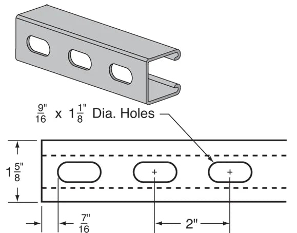 Steel Channel w/ Slots - 1-5/8 x 1-5/8 in. x 14 GA