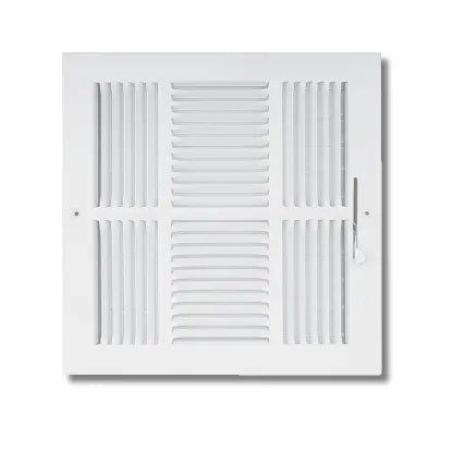 8x8 Ceiling/Sidewall Stamped Face Four Way Register - Color: White