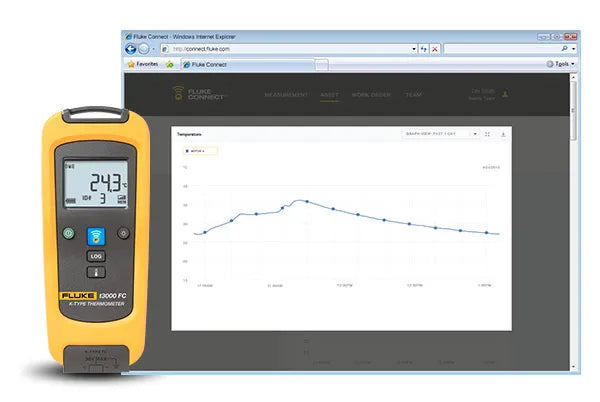 Wireless Temperature Module - A versatile K-type thermocouple thermometer that wirelessly relays measurements to other Fluke Connect��� enabled test tools