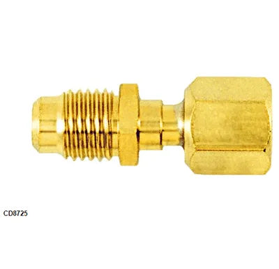 Brass adapter - 1/4 m. flare access x 1/4" f. flare with gasket (no swivel)